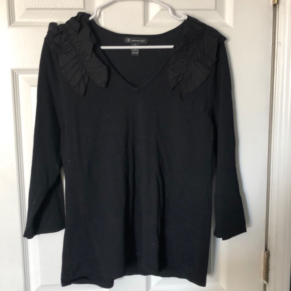 INC Black Ruffle Shoulder Top